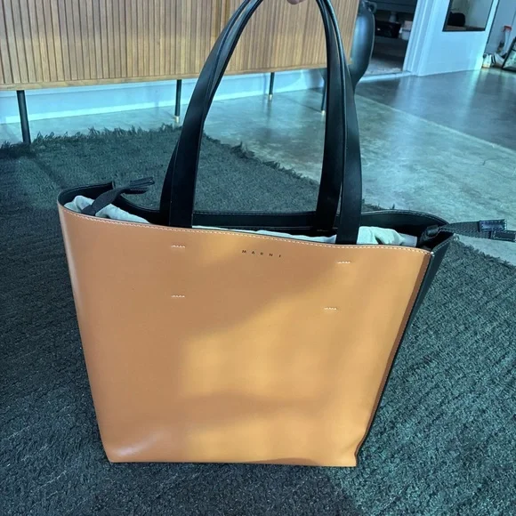 Marni Museo Brown and Black Tote Bag large men’s women’s unisex leather